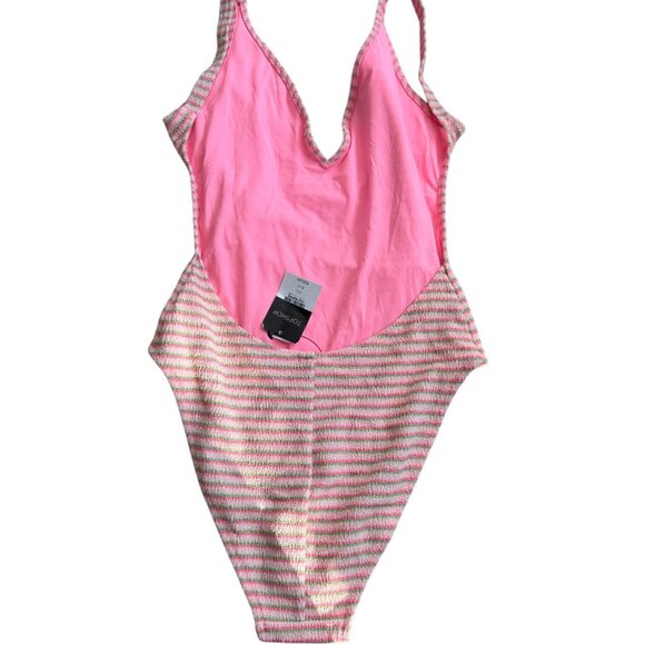 TOPSHOP Striped High Cut One Piece Swimsuit Bathing Suit Size US 6 NEW NWT - Picture 6 of 9